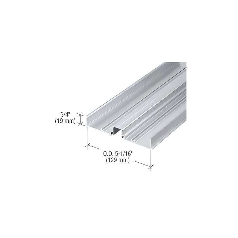 A close-up view of the CRL 487 mill finish aluminum horizontal mullion base showing its 5-1/16 inch width and 3/4 inch height dimensions.