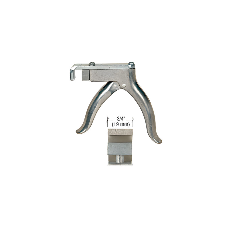Steel CRL offset glass pliers with curved handles and a diagram showing a 3/4 inch or 19 millimeter jaw width.