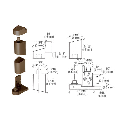 CRL Dark Bronze Offset Right Hand Pivot Set Flush with Frame Face