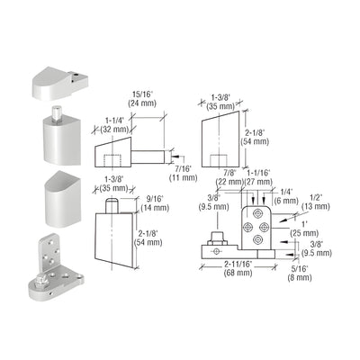 CRL Aluminum Offset Right Hand Pivot Set with 3/32" Recess