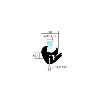 CRL One-Piece Self-Sealing Universal Weatherstrip 1/16" to 3/32" Panel - 3/16" to 1/4" Glass