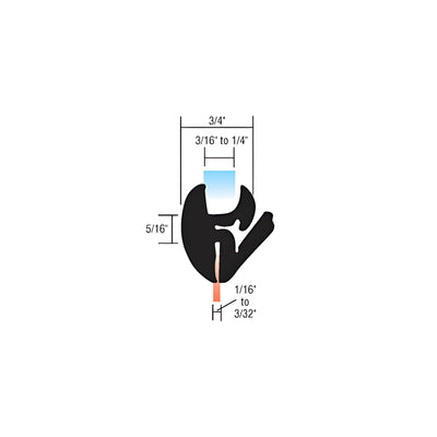 CRL One-Piece Self-Sealing Weatherstrip 1/16" to 3/32" Panel for 3/16" to 1/4" Glass