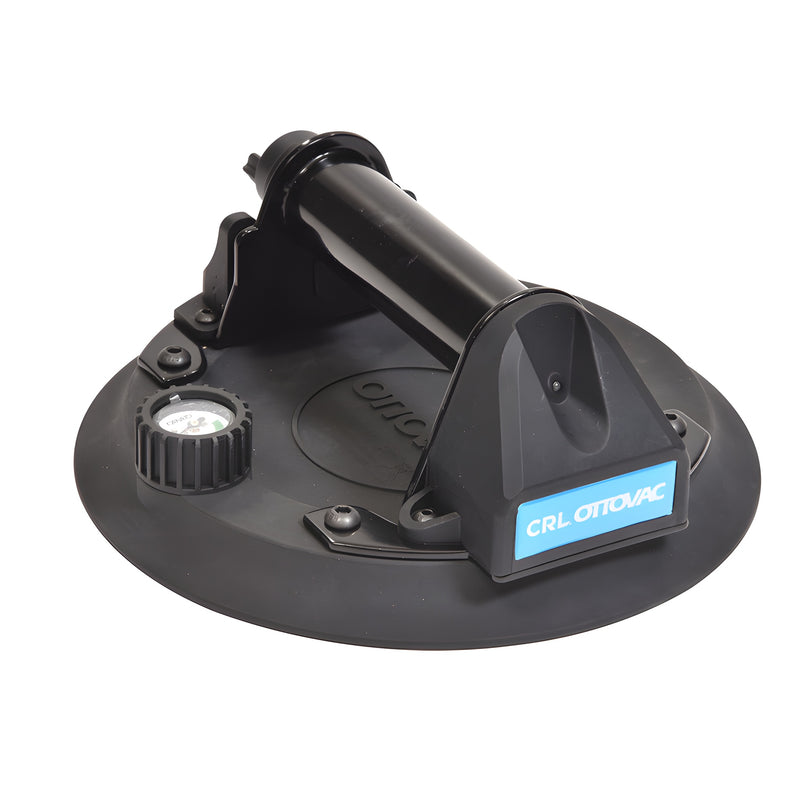 The CRL OTTOVAC battery-operated suction cup features a black 8-inch diameter pad and an integrated handle.