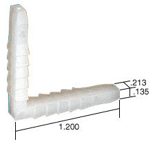 A white nylon L-shaped corner key is shown with technical dimension labels indicating a 1.200 inch leg length and .213 inch width.