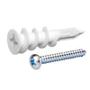A white plastic drywall anchor is shown next to a #6 pan head Phillips screw.