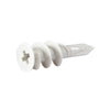 A single white plastic EZ-Ancor drywall anchor with a flat head and threaded body.