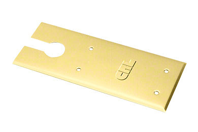 A rectangular polished brass closer cover plate for CRL 8300 series floor mounted closers featuring a cutout and mounting holes.