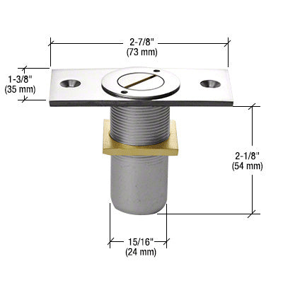 A technical diagram of a polished chrome dust proof keeper with locking mechanism showing its dimensions.