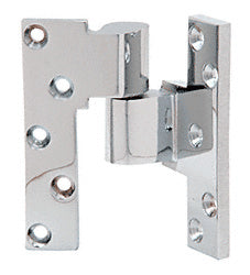A polished chrome right-hand intermediate pivot hinge for aluminum storefront doors with visible mounting screw holes.
