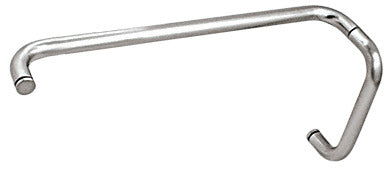 A polished chrome BM series combination 8-inch pull handle and 18-inch towel bar for glass shower doors.