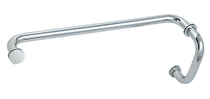 A polished chrome BM series combination pull handle and towel bar designed for glass shower door mounting.