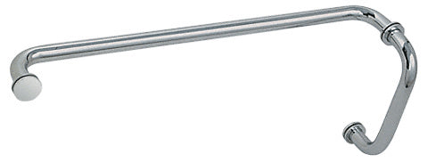 A polished nickel BM series combination unit featuring an 8-inch pull handle and a 24-inch towel bar for glass mount installation.