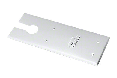 A rectangular polished stainless steel cover plate for a CRL 8300 series floor mounted closer featuring a cutout and mounting holes.