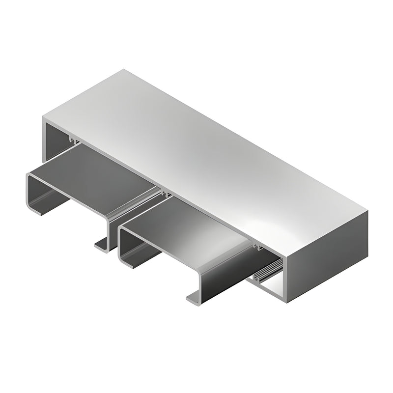 A metallic rectangular aluminum splice sleeve designed for connecting sunshade components.