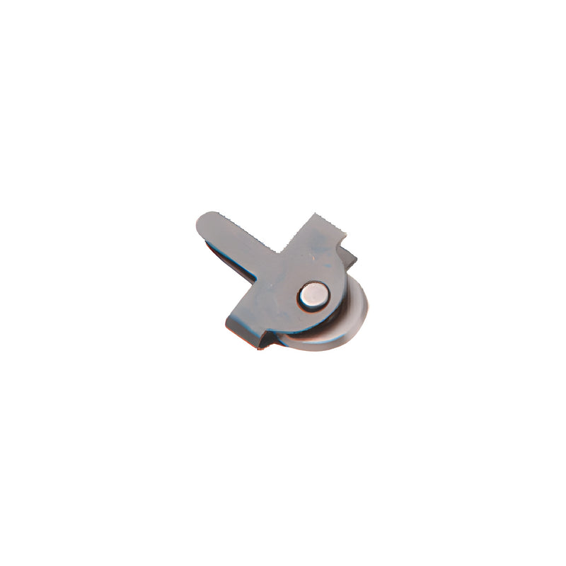 A close-up view of a CRL replacement carbide wheel mounted on a metal bracket.