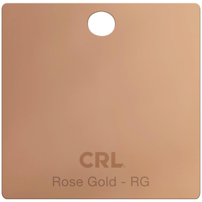 A square brass color chip featuring a rose gold finish with a circular hole at the top and CRL branding.
