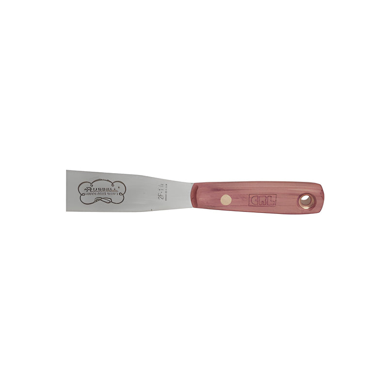 A CRL Russell flexible knife with a 1-1/4 inch high carbon steel blade and a wooden handle.