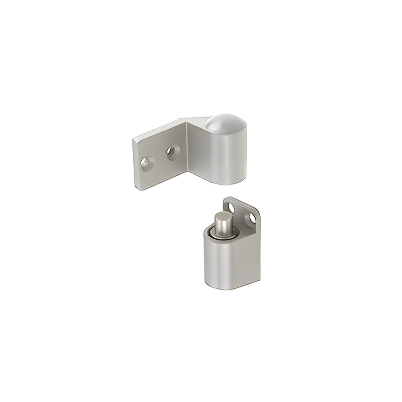 Two pieces of a satin aluminum intermediate offset pivot for storefront doors are shown against a white background.