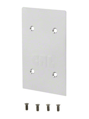 A rectangular satin anodized aluminum end cap for 8B series base shoe shown with four mounting screws.