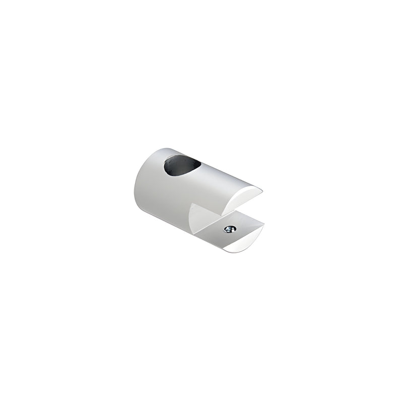 A satin anodized aluminum single horizontal clamp designed for 3/8 inch thick glass.