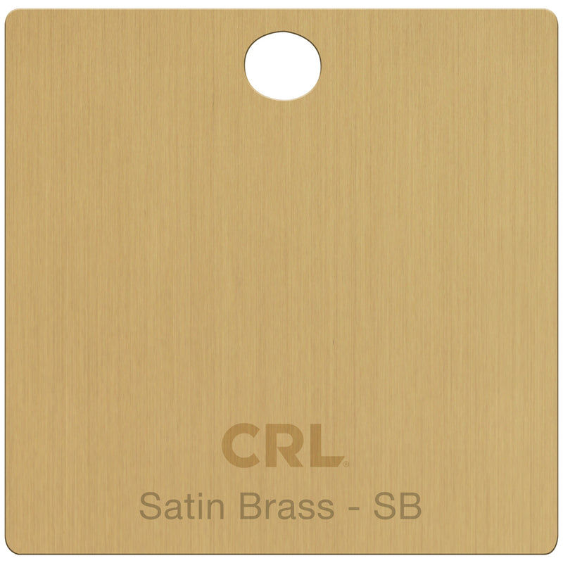 A square brass color chip featuring a satin brass finish with a hole at the top and CRL branding.