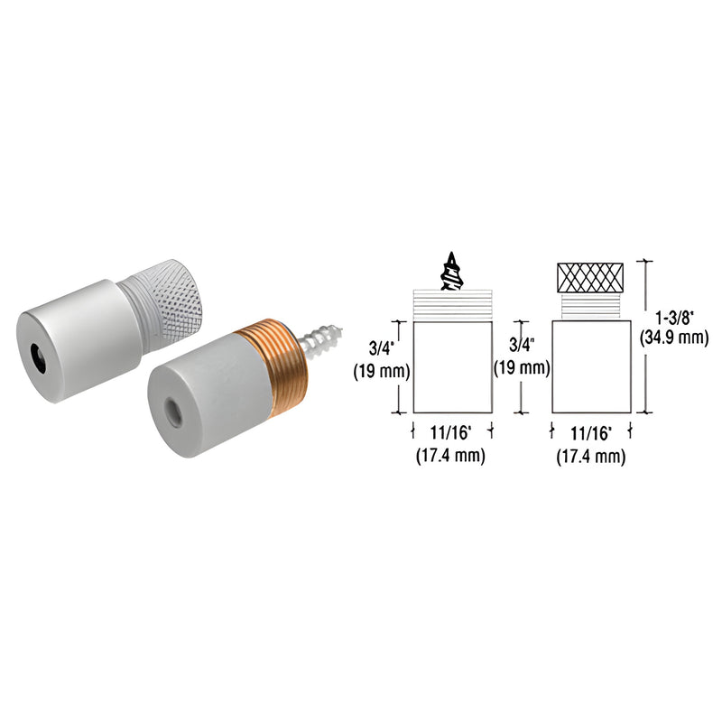 A satin chrome brass anchor set shown with a technical diagram detailing its dimensions and mounting components.