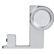 A side profile view of a satin chrome brass end cap finger pull hardware component.