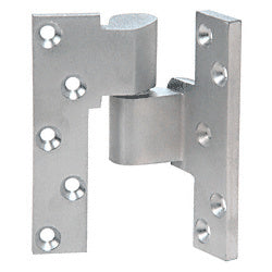 A satin chrome 3/4-inch offset intermediate right hand pivot hinge for aluminum storefront doors.