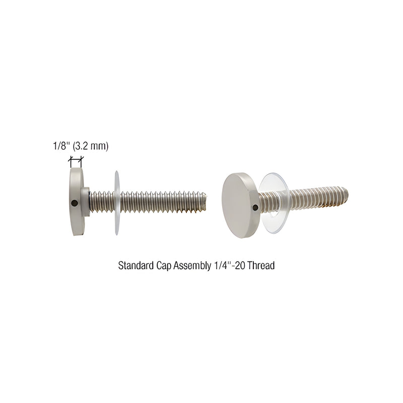 Two satin nickel brass studs with clear washers shown in a standard cap assembly configuration.