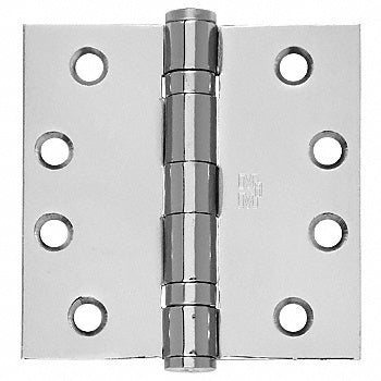 A satin stainless steel commercial ball bearing hinge with a removable pin and 0.134 gauge construction.