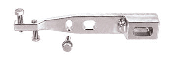 A metallic short center-hung floor closer arm shown with mounting bolts.