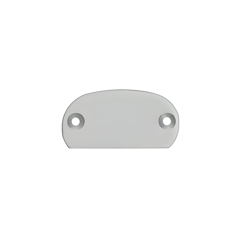 A silver metallic decorative end cap featuring a rounded top and two pre-drilled mounting holes.