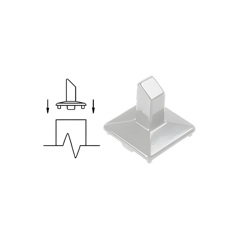 A technical diagram and a 3D view of the silver metallic aluminum intermediate post fitting.