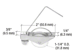 A steel housing sliding screen door roller with a 1-1/4 inch concave nylon wheel and tension spring.