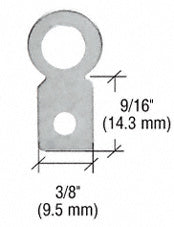 A technical diagram showing the dimensions of a small round eyelet flat metal hanger.