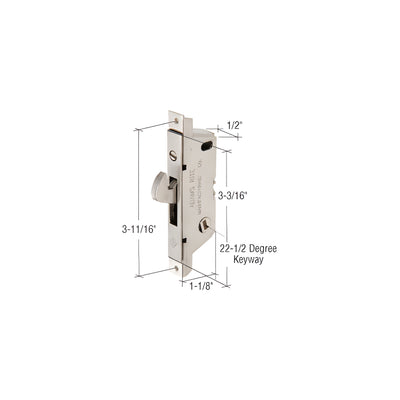 CRL 1/2" Wide Square End Face Plate Mortise Lock with 3-11/16" Screw Holes for Adams Rite® Doors and a 22-1/2 Degree Keyway