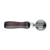 A side view of the CRL steel screen roller showing the wooden handle and the 2-1/2 inch round edge wheel.