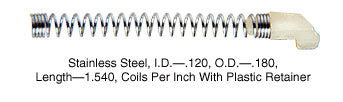 A steel slide bolt spring with a white plastic retainer attached to one end.