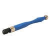 A blue-handled CRL self-oiling glass cutter with a straight head and brass ball end shown at an angle.