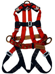 A Type 13 CRL full-body modular safety harness featuring red and black nylon webbing with metal buckles and D-rings.