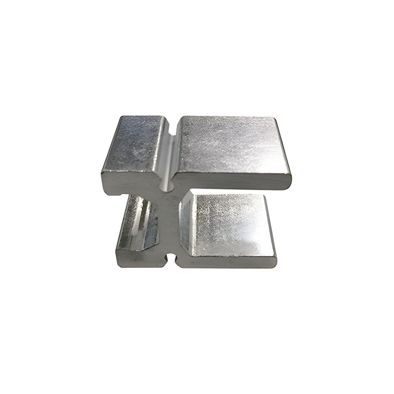 A close-up view of a metallic CRL-U.S. Aluminum Door Corner Block featuring a structural I-beam profile.