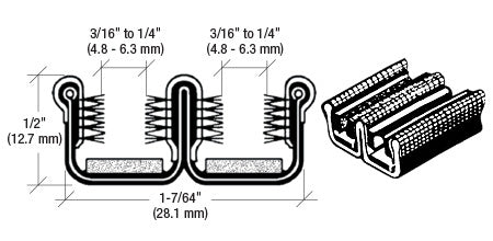 A technical diagram showing the cross-section and dimensions of a black double wide channel for bus and truck glass panels.