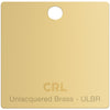 A square CRL Unlacquered Brass color chip with a mounting hole and product branding.