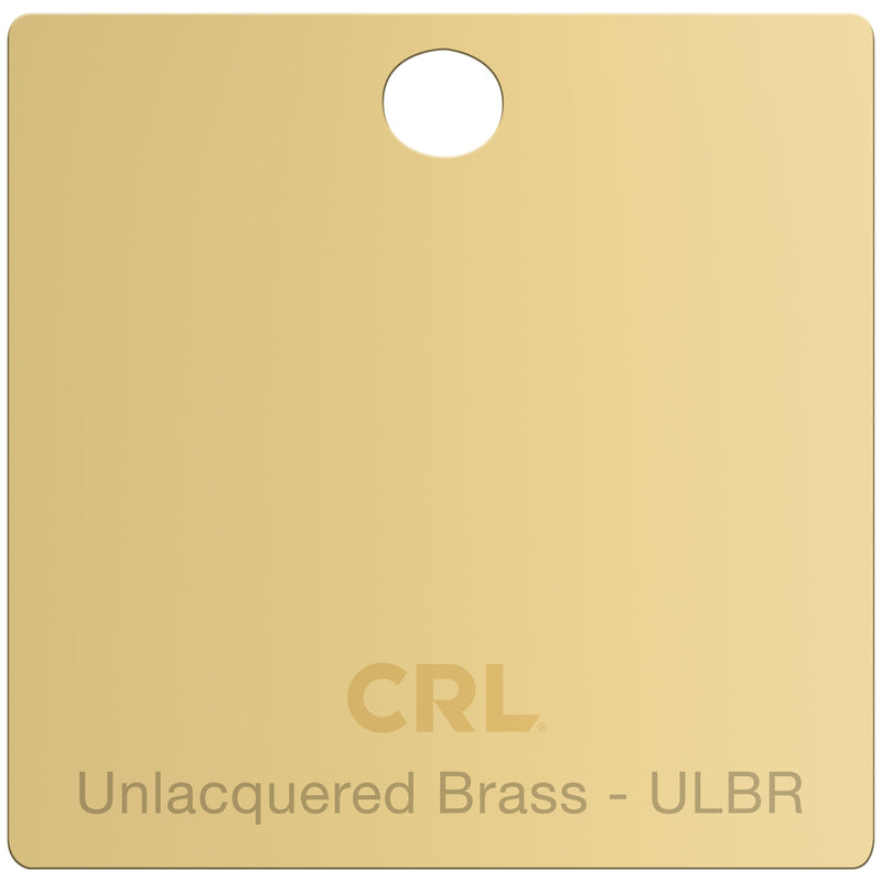A square CRL Unlacquered Brass color chip with a mounting hole and product branding.