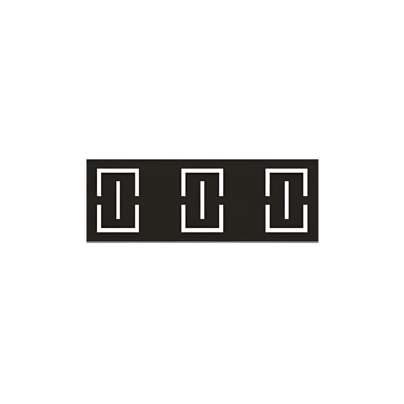 A black rectangular safety decal featuring three white geometric icons designed for glass visibility.