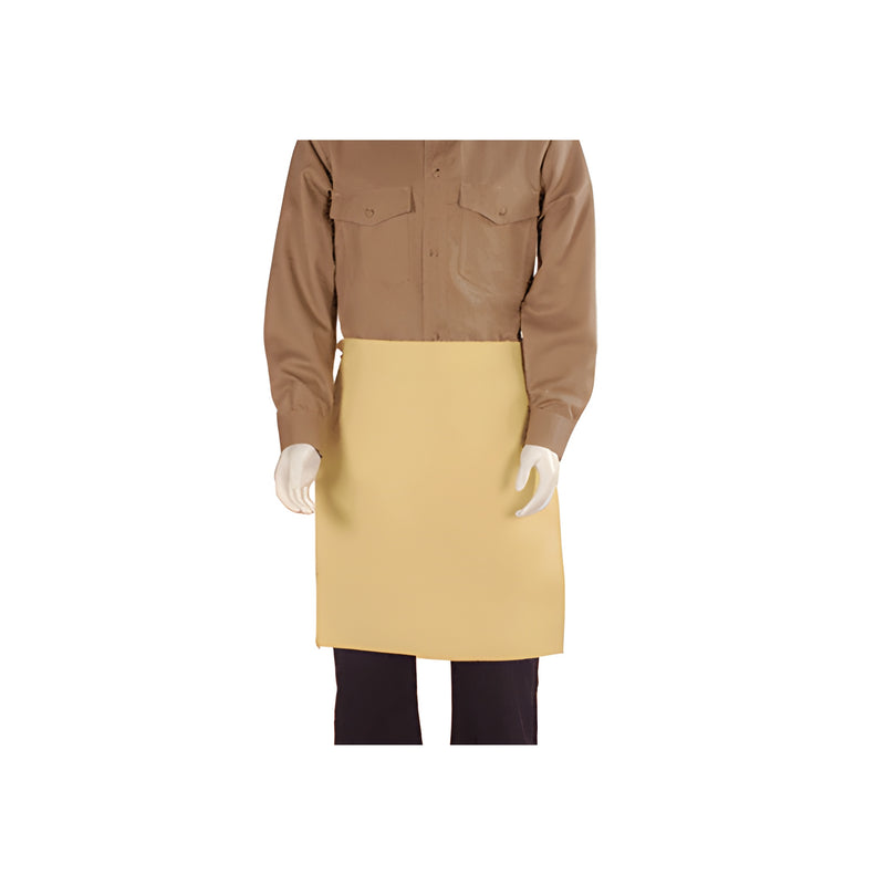 A mannequin wears a tan CRL waist apron made of twill material over a button-down shirt.