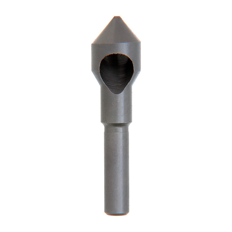 A grey metal Weldon countersink bit with a 0.486-inch diameter and a 1/4-inch round shank.