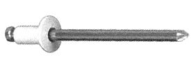 A single white aluminum rivet with a mandrel shown against a plain background.