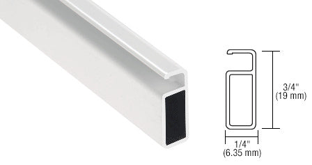 A white extruded screen frame section is shown alongside a technical line drawing illustrating its 3/4 inch by 1/4 inch dimensions.