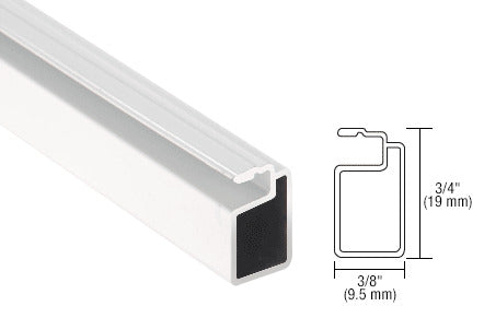 A white extruded aluminum screen frame section shown next to a technical profile diagram with 3/4 inch by 3/8 inch dimensions.